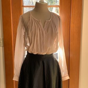 Club Monaco Lt Pink Mini Dot Pleated LS Silk Shirt